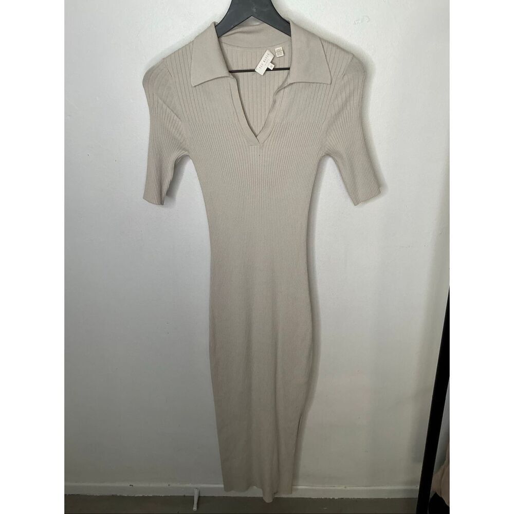 Ted Baker Ribbed Bodycon Dress | Tan in Small